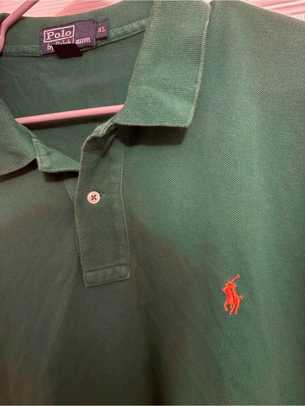 Ralph Lauren Green Polo with Orange Pony Embroidery